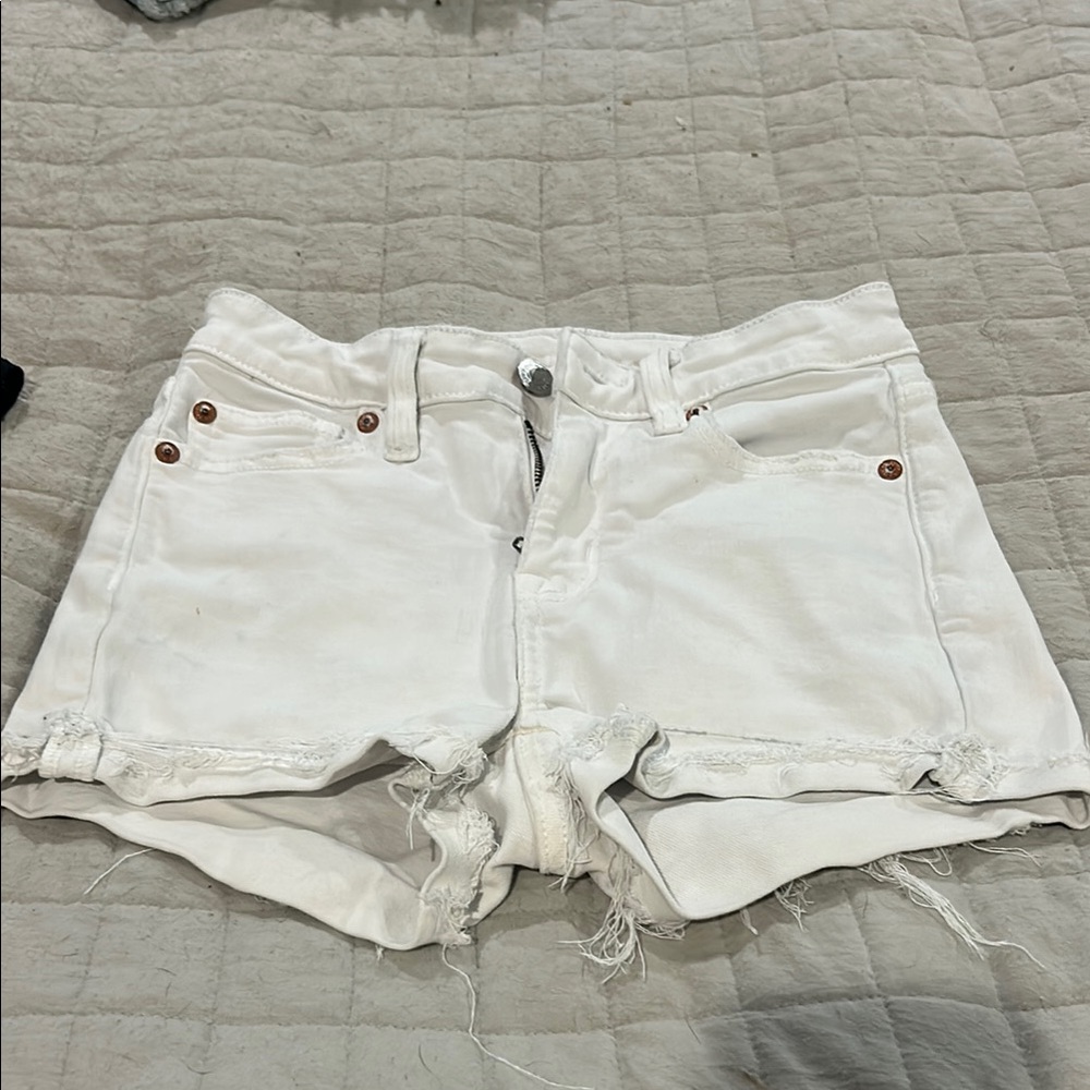American Eagle Outfitters White Jean Shorts Casual Cut-Off Style